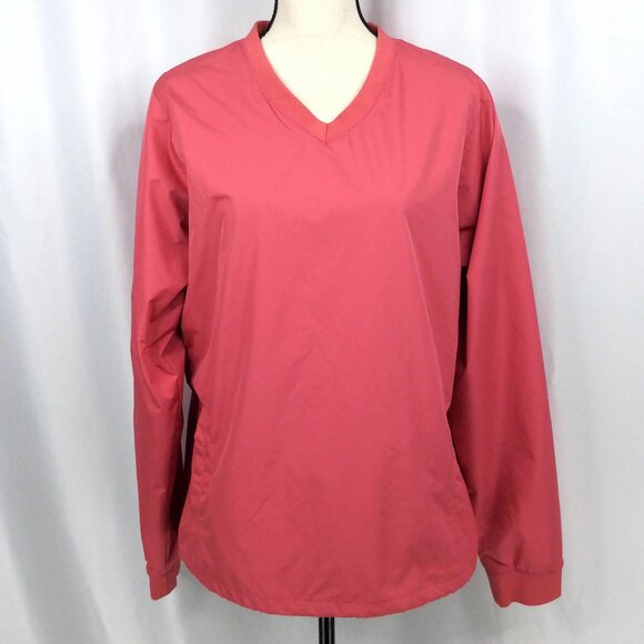 Cabelas Pullover Windbreaker Shirt Jacket Womens Size XL Pink V-Neck Pockets - Picture 1 of 10